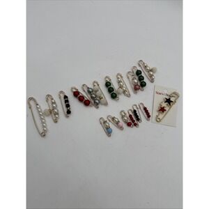 Vintage Beaded Safety Pin Brooch Lot Of 18